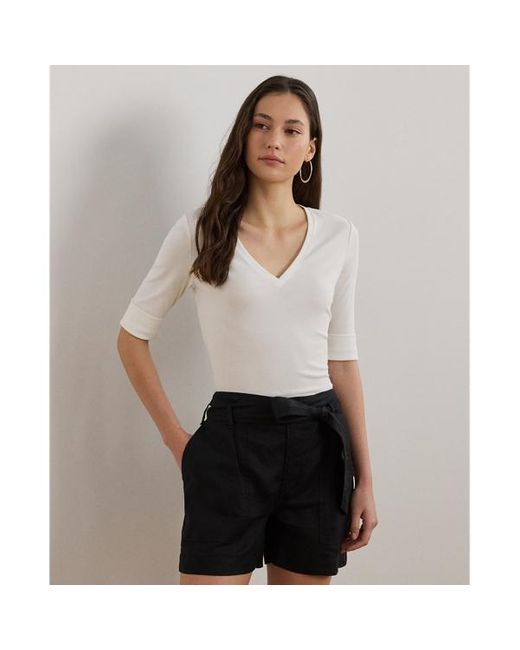 Maglietta in cotone con scollo a V di Ralph Lauren in White