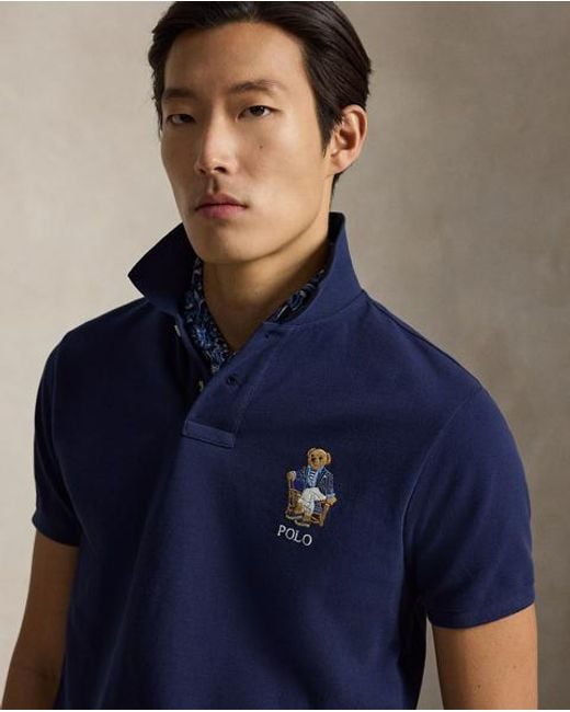 Polo Ralph Lauren Blue Custom Slim Fit Polo Bear Polo Shirt for men