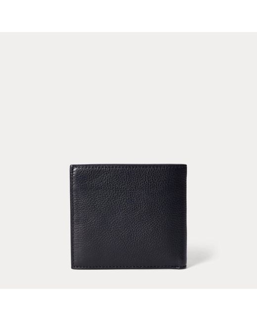 Polo Ralph Lauren Black Pebbled Leather Billfold Coin Wallet for men