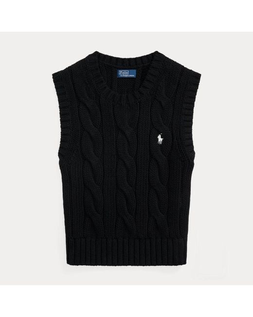 Polo Ralph Lauren Black Cable-Knit Cotton Cropped Vest