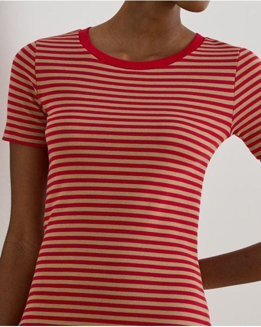 Ralph Lauren Red Striped Cotton-Blend Rib-Knit Tee Dress