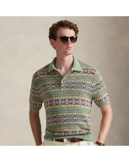 Polo Ralph Lauren Green Linen-Cotton Polo-Collar Jumper for men