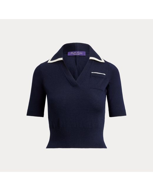 Ralph Lauren Blue Cashmere Jersey Polo Jumper