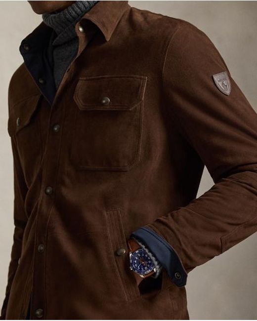 Polo Ralph Lauren Brown Reversible Suede-Taffeta Shirt Jacket for men