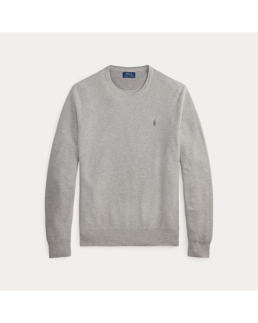 Ralph Lauren Gray Mesh-Knit Cotton Crewneck Sweater for men