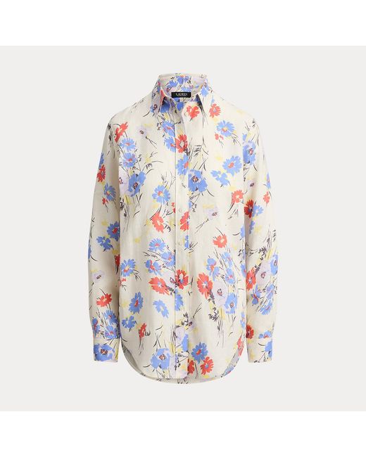 Ralph Lauren Blue Relaxed Fit Floral Linen Shirt