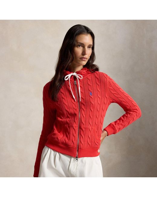 Polo Ralph Lauren Red Cable-Knit Cotton Full-Zip Hoodie