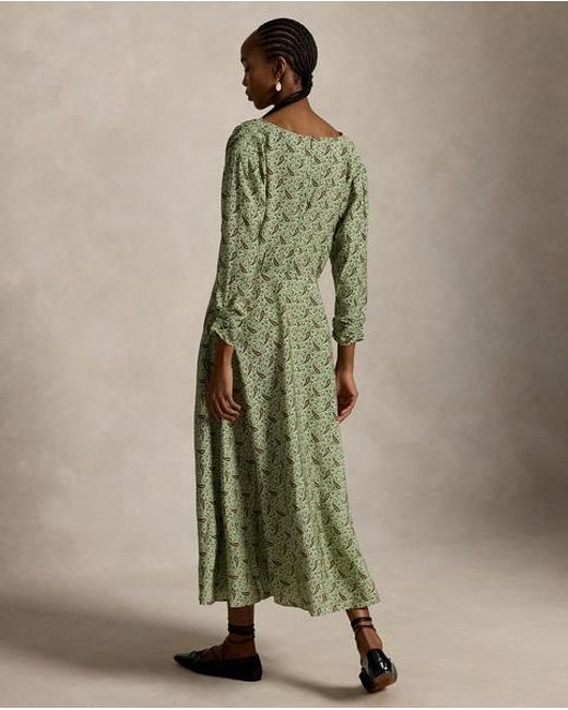 Polo Ralph Lauren Green Paisley Crepe Smocked Dress