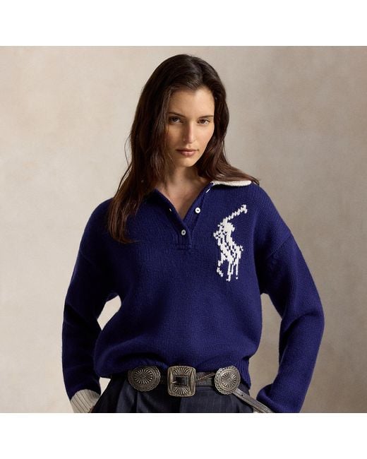 Polo Ralph Lauren Blue Big Pony Wool Rugby Jumper