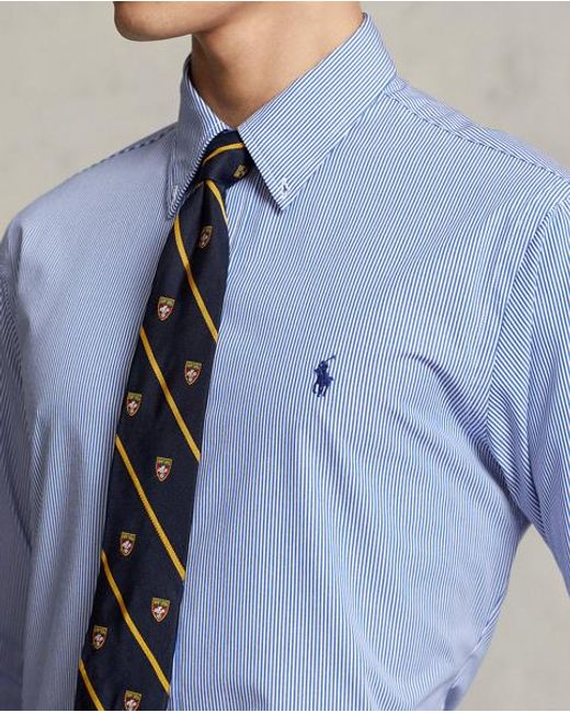 Polo Ralph Lauren Blue Custom Fit Striped Stretch Poplin Shirt for men