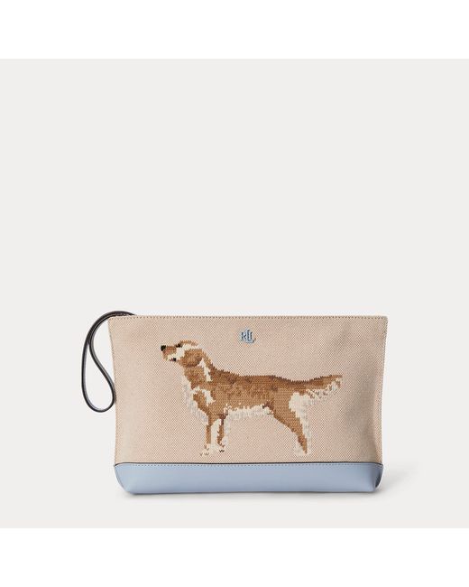 Ralph Lauren Natural Large Dog-Embroidered Canvas Pouch