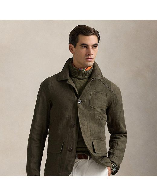 Polo Ralph Lauren Green Linen Herringbone Utility Jacket for men