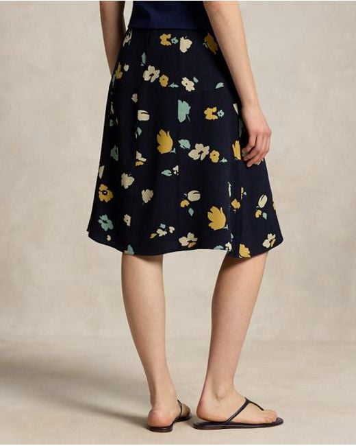 Ralph Lauren Blue Floral-Print Crepe Skirt
