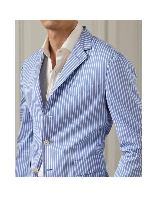 Ralph Lauren Purple Label Blue Hand-tailored Striped Poplin Suit Jacket for men
