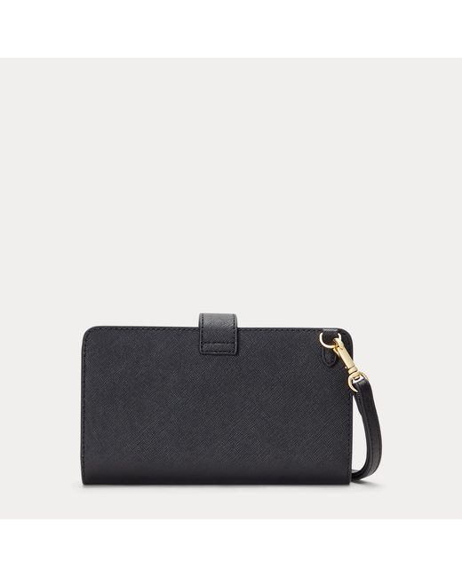 Ralph Lauren Black Crosshatch Leather Tech Wristlet