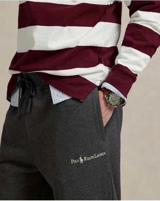 Polo Ralph Lauren Black Relaxed Fit Logo Fleece Tracksuit Bottom for men