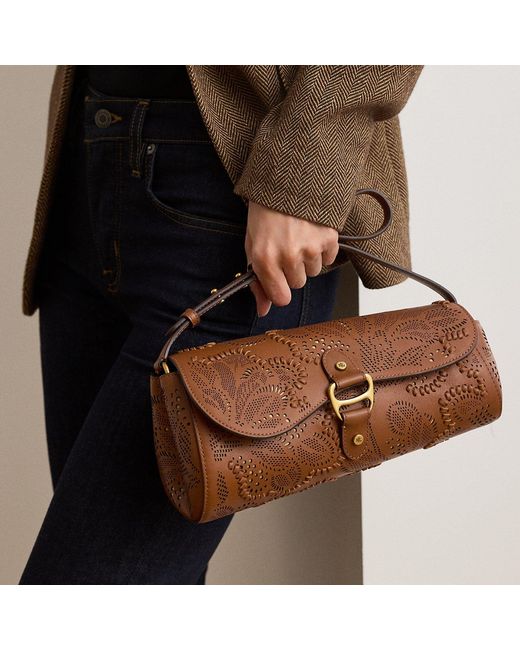 Ralph Lauren Brown Tooled Medium Tasha East-West Bag