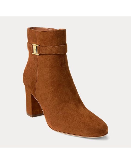 Ralph Lauren Brown Wildleder-Stiefelette Kellie Mit Absatz