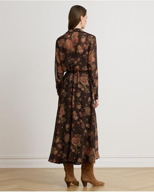 Ralph Lauren Brown Floral Chiffon Shirtdress