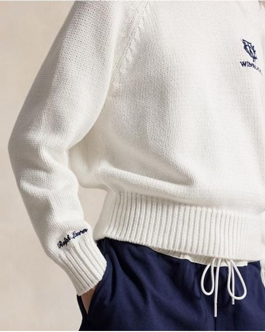 Polo Ralph Lauren White Wimbledon Cotton Polo-Collar Jumper