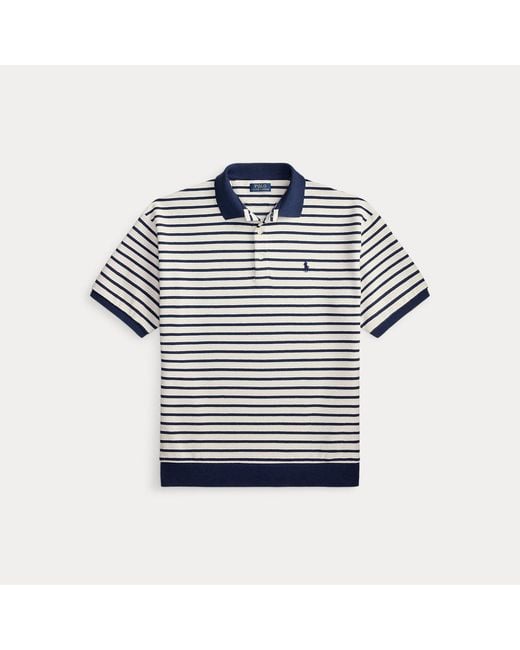 Polo Ralph Lauren Blue Relaxed Fit Striped Textured Polo Shirt for men