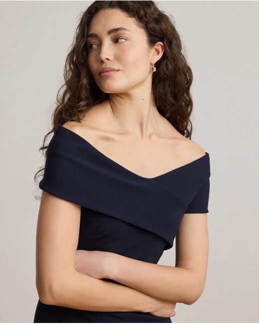 Ralph Lauren Blue Faille Off-The-Shoulder Gown