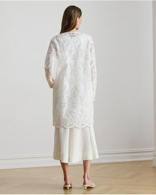 Ralph Lauren White Paisley-Eyelet Cotton Tunic Jacket