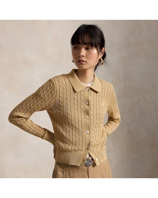 Polo Ralph Lauren Brown Cable-Knit Cotton Cardigan