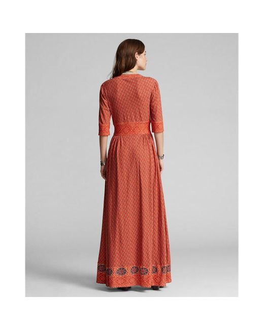 RRL Red Print Cotton-linen Jersey Dress