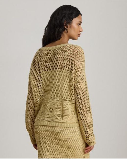 Ralph Lauren Green Pointelle-Knit Linen-Blend Sweater