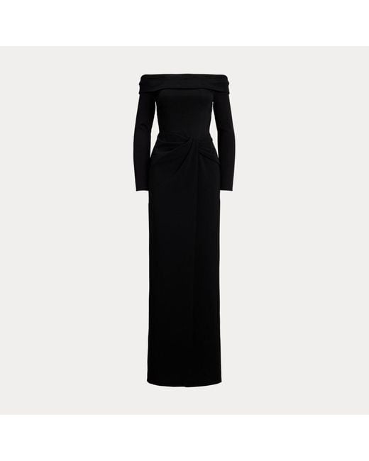 Abito lungo in crêpe a coste di Ralph Lauren in Black