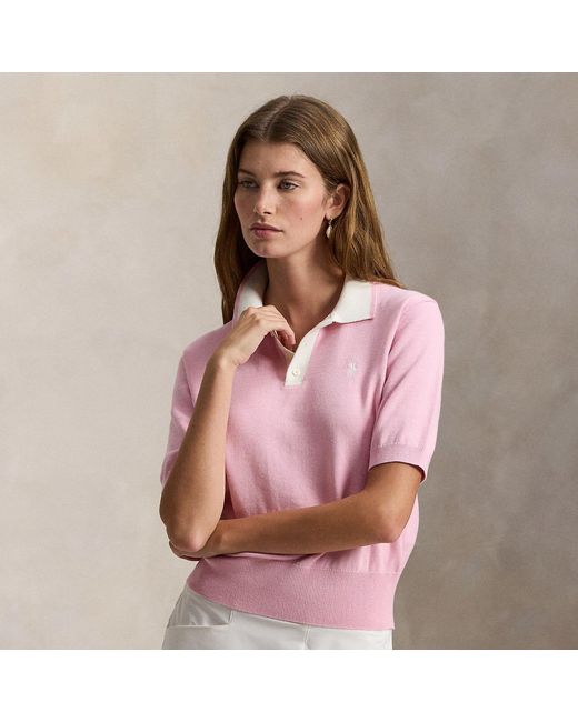Ralph Lauren Pink Cotton-Blend Polo-Collar Jumper
