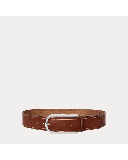 Cintura in pelle con fibbia allungata di Polo Ralph Lauren in Brown