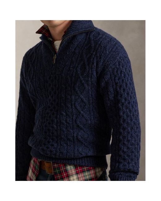 Polo Ralph Lauren Blue Aran Wool-alpaca Quarter-zip Sweater for men