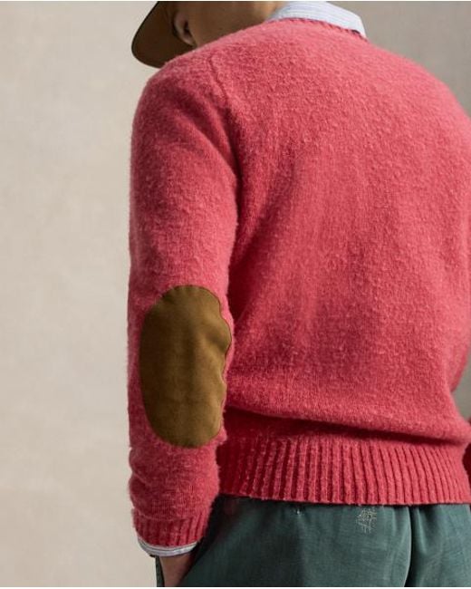 Polo Ralph Lauren Red Suede-Patch Wool-Cashmere Jumper for men
