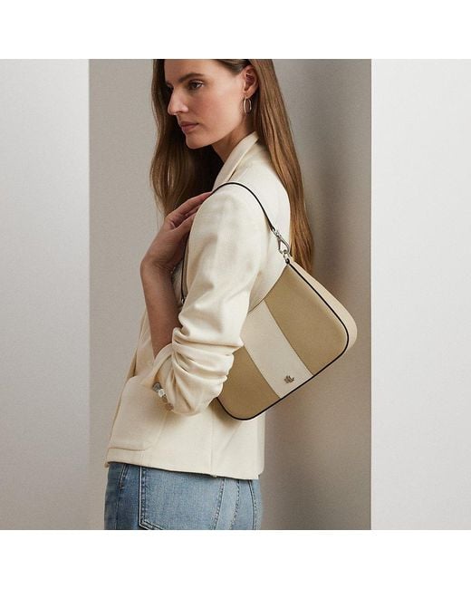Ralph Lauren Danni Tweekleurige Medium Leren Tas in het Natural