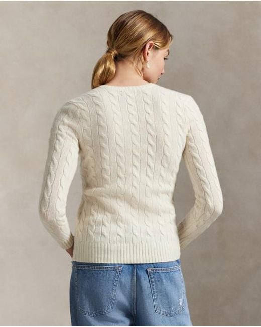 Polo Ralph Lauren Wollen-Kasjmier Kabeltrui Met V-Hals in het Natural