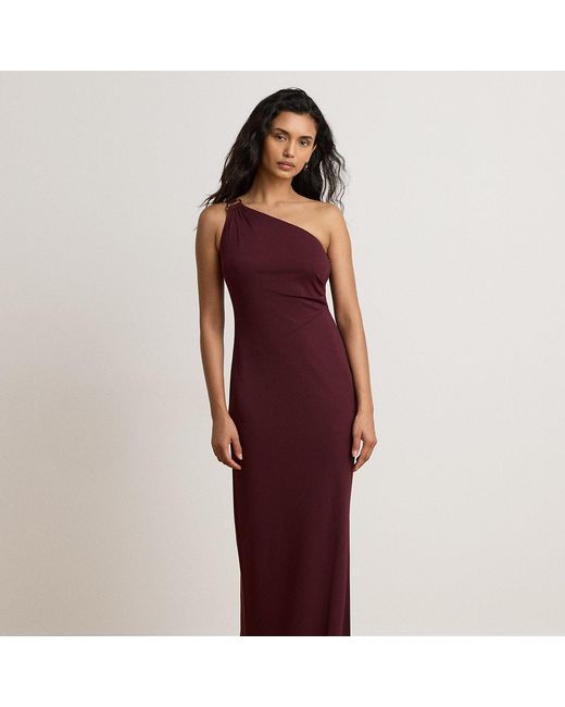 Ralph Lauren Red Stretch Jersey D-Ring One-Shoulder Gown