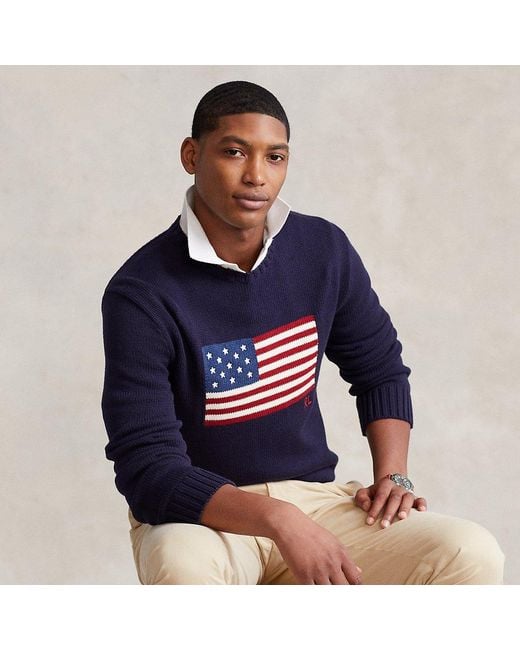 Polo Ralph Lauren Cotton Ralph Lauren The Iconic Flag Sweater in Beige  (Blue) for Men - Save 67% | Lyst