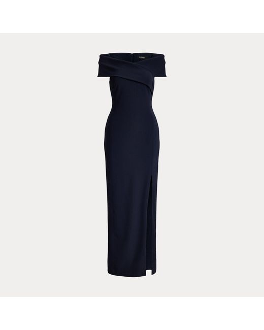 Ralph Lauren Blue Faille Off-The-Shoulder Gown