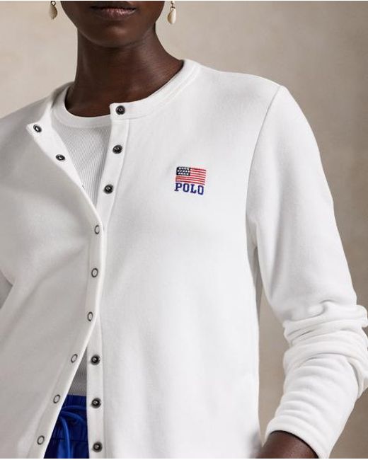Polo Ralph Lauren White Logo Flag French Terry Cardigan