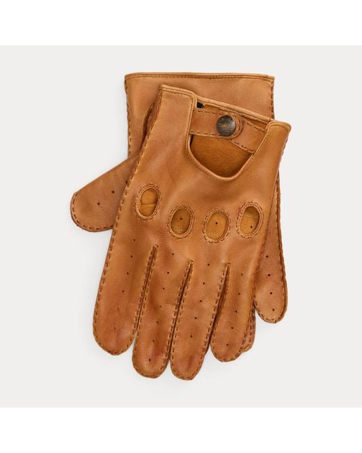 Ralph Lauren Brown Sheepskin Driving Gloves for men