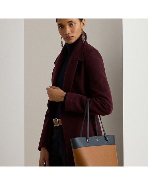 Tote Karly media in pelle a righe di Ralph Lauren in Brown