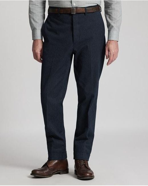 RRL Blue Slim Striped Herringbone Suit Trouser for men