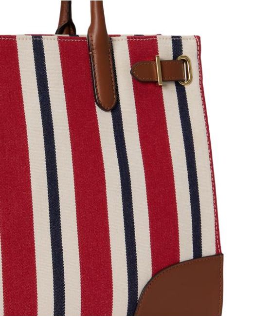 Ralph Lauren Blue Medium Striped Canvas Devyn Tote Bag