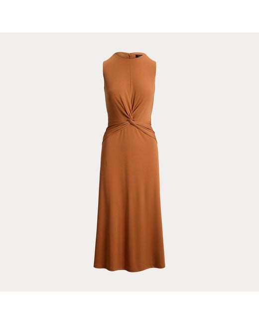 Ralph Lauren Brown Twist-Front Jersey Sleeveless Dress