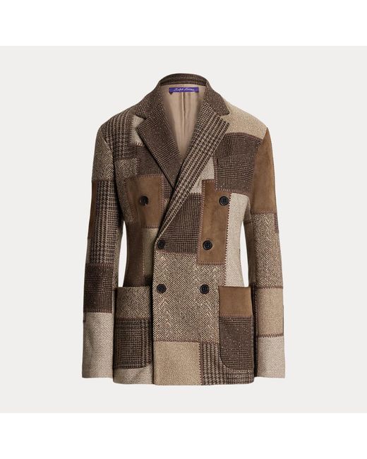 Ralph Lauren Brown Gemma Embellished Patchwork Tweed Jacket