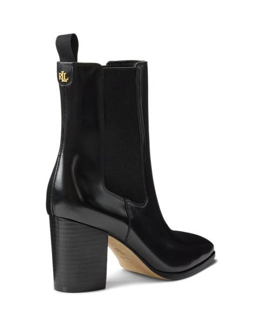 Ralph Lauren Black Raelynn Glazed Leather Booties