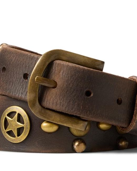 RRL Brown Studded Leather Belt for men