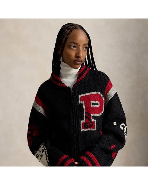 Polo Ralph Lauren Black Wool-Blend Letter Zip Cardigan